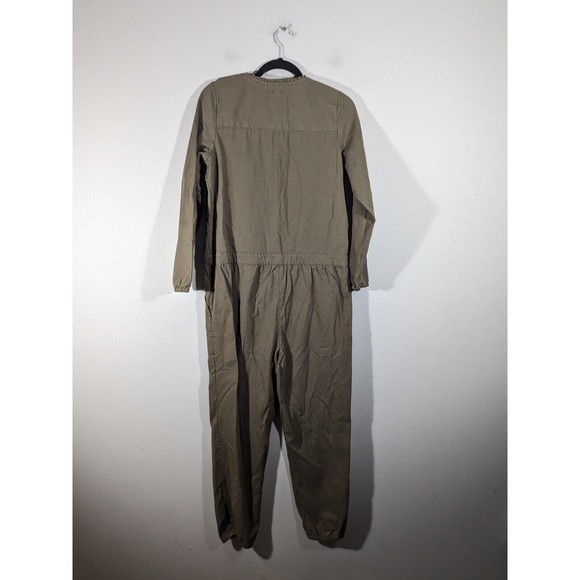 EUC Aerie Olive Utility Long Sleeve Button Front Jumpsuit Tie Waist Size S - Picture 2 of 10